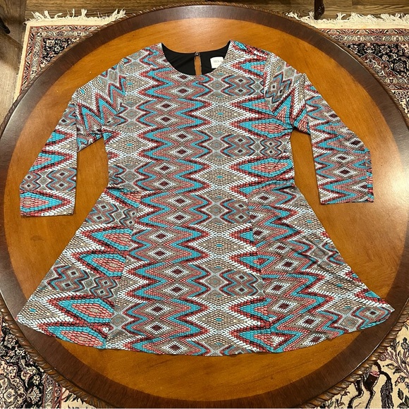 MISA Los Angeles Snakeskin Mosaic Print Swing Dress 1X Long Sleeve Mini Short - Picture 3 of 16